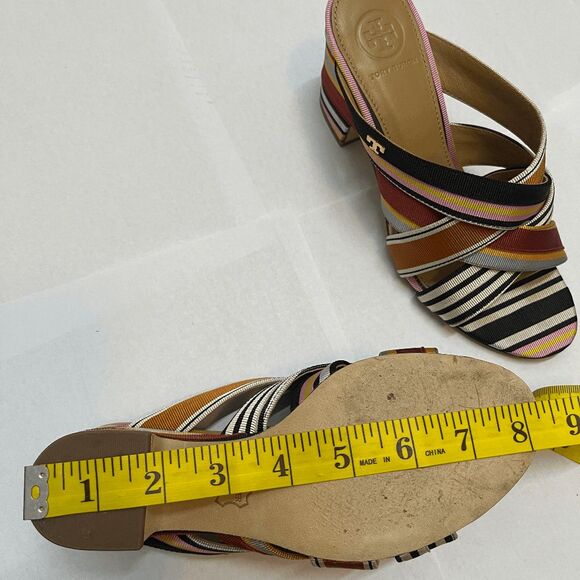 Tory Burch Retro Funky Multicolor Striped Grosgrain Graham Heel Mule Sandals - Picture 9 of 12